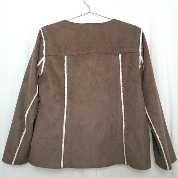 J. Jill Faux Suede Shearling Lined Penny Lane Dk Taupe Button Up Jacket - Picture 4 of 9